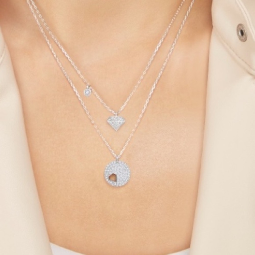 Swarovski Duo Chaton Necklace Set -Rhodium